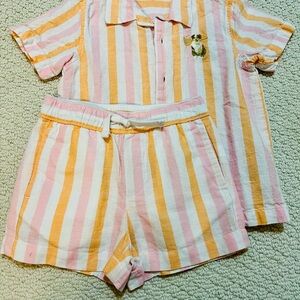 Janie and Jack Pink and Yellow Striped Button Down Shirt